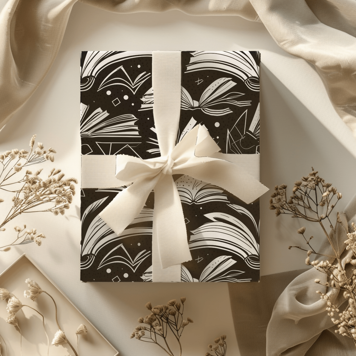 Booked & Bewitched – Black & White Literary Wrapping Paper
