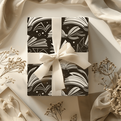 Booked & Bewitched – Black & White Literary Wrapping Paper