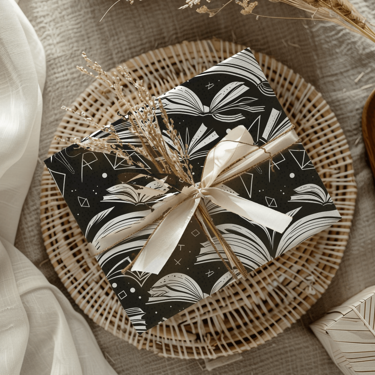 Booked & Bewitched – Black & White Literary Wrapping Paper