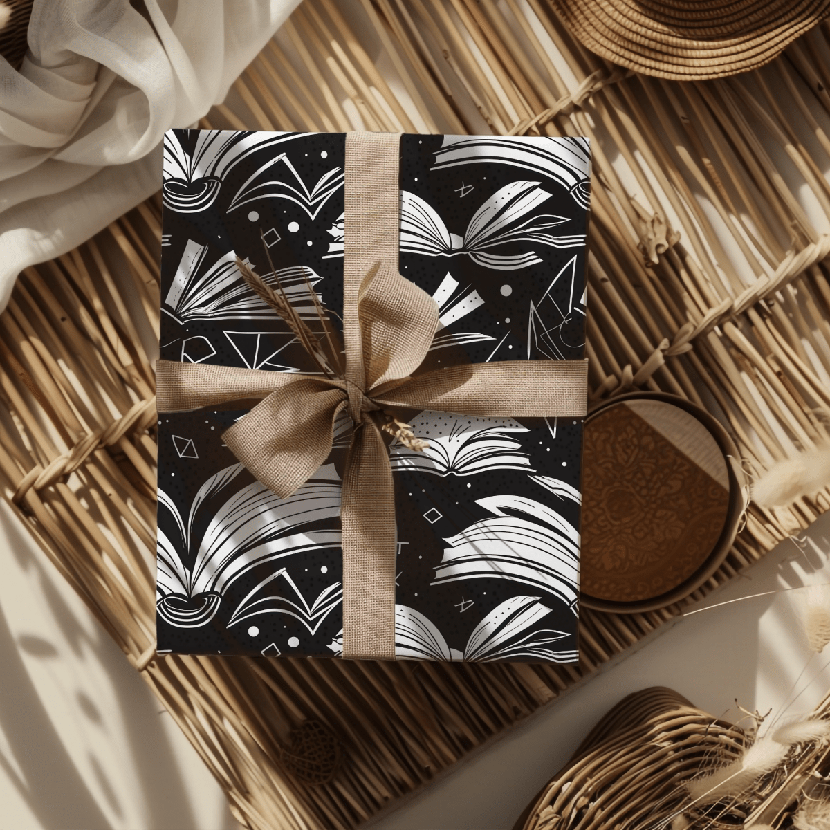 Booked & Bewitched – Black & White Literary Wrapping Paper