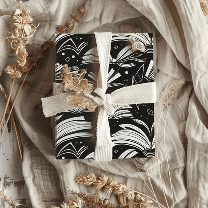 Booked & Bewitched – Black & White Literary Wrapping Paper