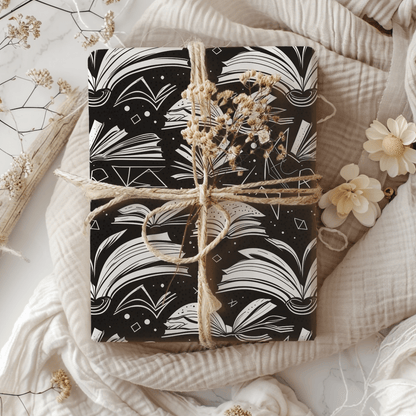 Booked & Bewitched – Black & White Literary Wrapping Paper