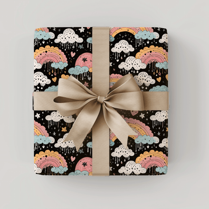 Midnight Rainbows – Whimsical Cosmic Wrapping Paper