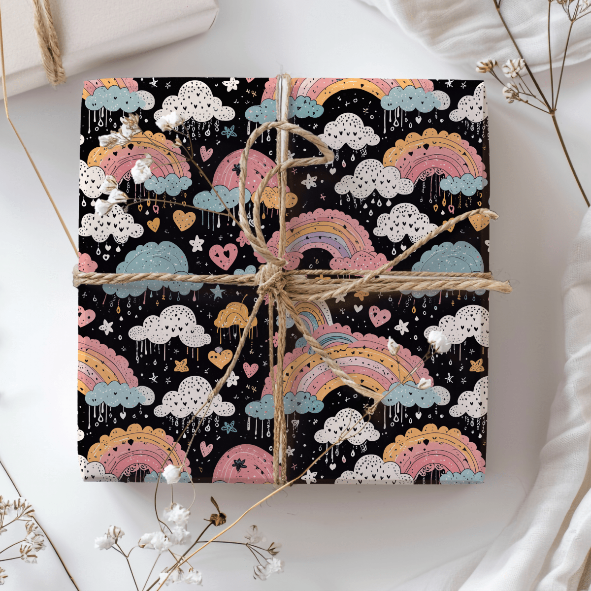 Midnight Rainbows – Whimsical Cosmic Wrapping Paper