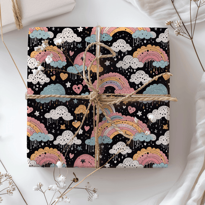 Midnight Rainbows – Whimsical Cosmic Wrapping Paper