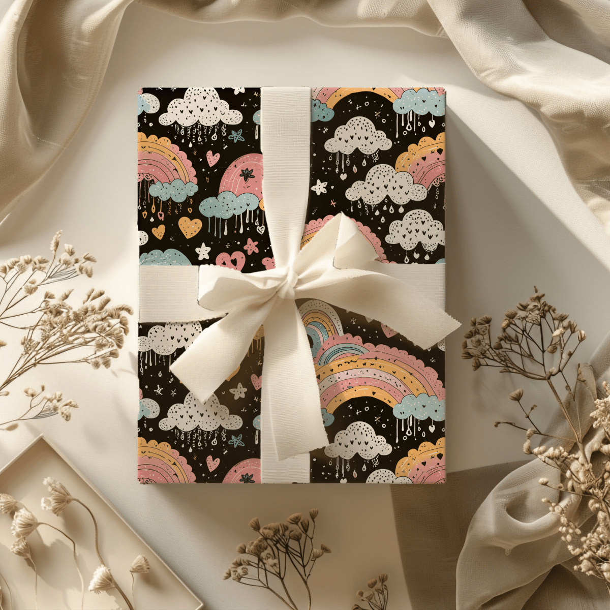 Midnight Rainbows – Whimsical Cosmic Wrapping Paper