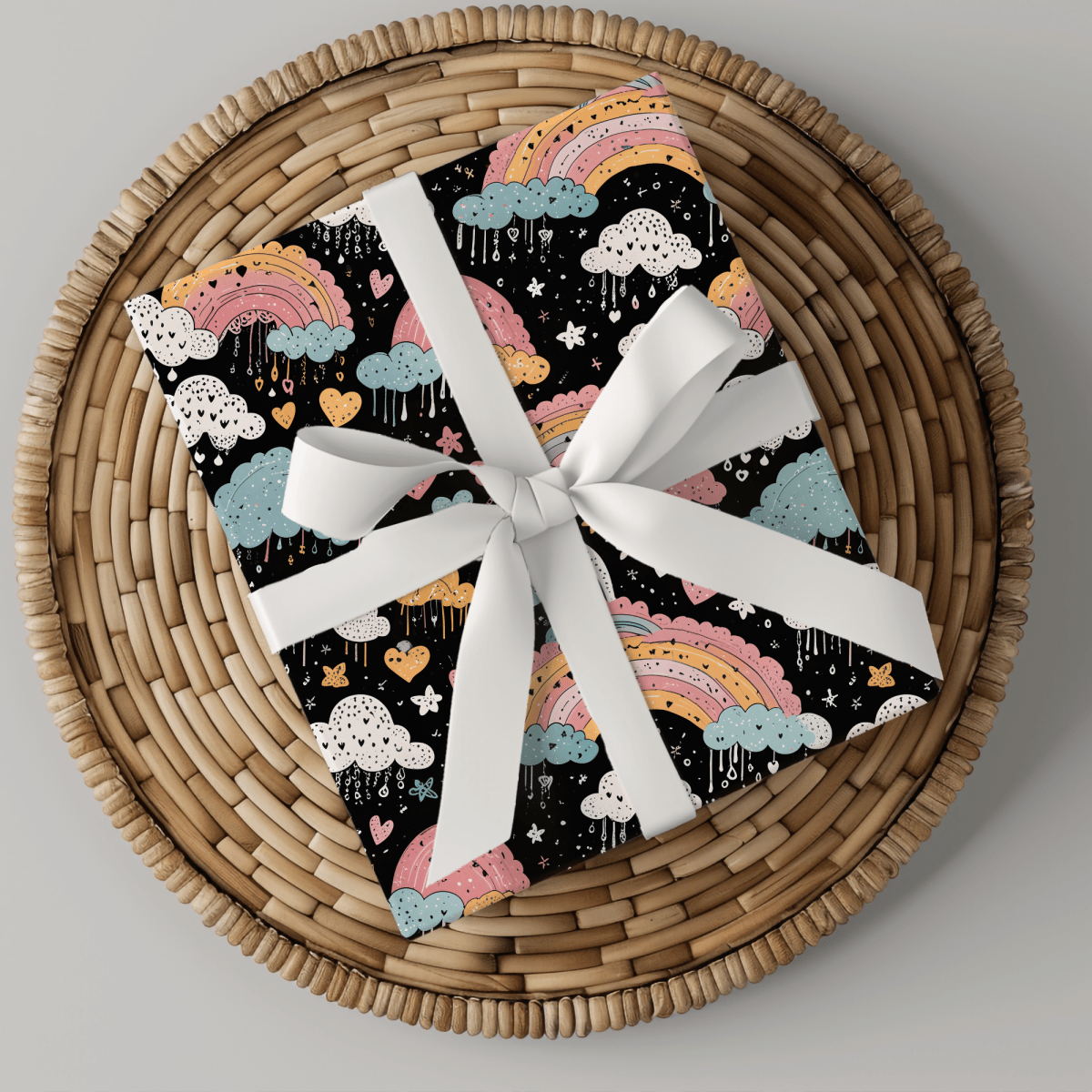 Midnight Rainbows – Whimsical Cosmic Wrapping Paper