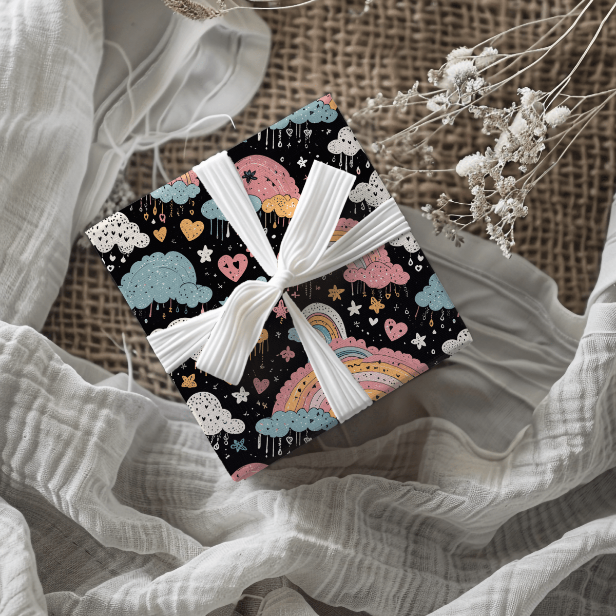 Midnight Rainbows – Whimsical Cosmic Wrapping Paper