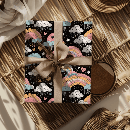 Midnight Rainbows – Whimsical Cosmic Wrapping Paper