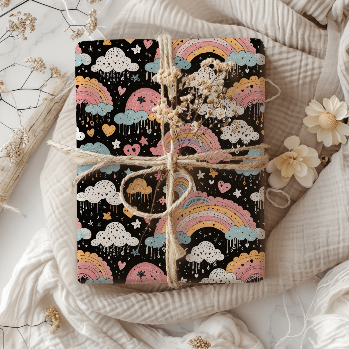 Midnight Rainbows – Whimsical Cosmic Wrapping Paper