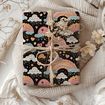 Midnight Rainbows – Whimsical Cosmic Wrapping Paper