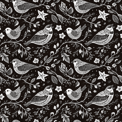 Songbirds in Shadow – Black & White Bird Wrapping Paper