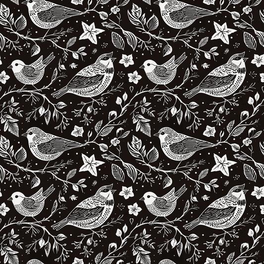 Songbirds in Shadow – Black & White Bird Wrapping Paper