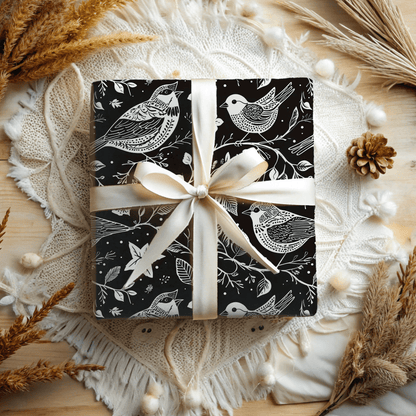Songbirds in Shadow – Black & White Bird Wrapping Paper