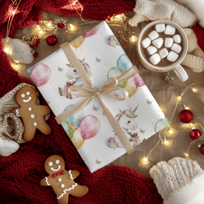 Balloons & Blessings – Birthday Unicorn Wrapping Paper