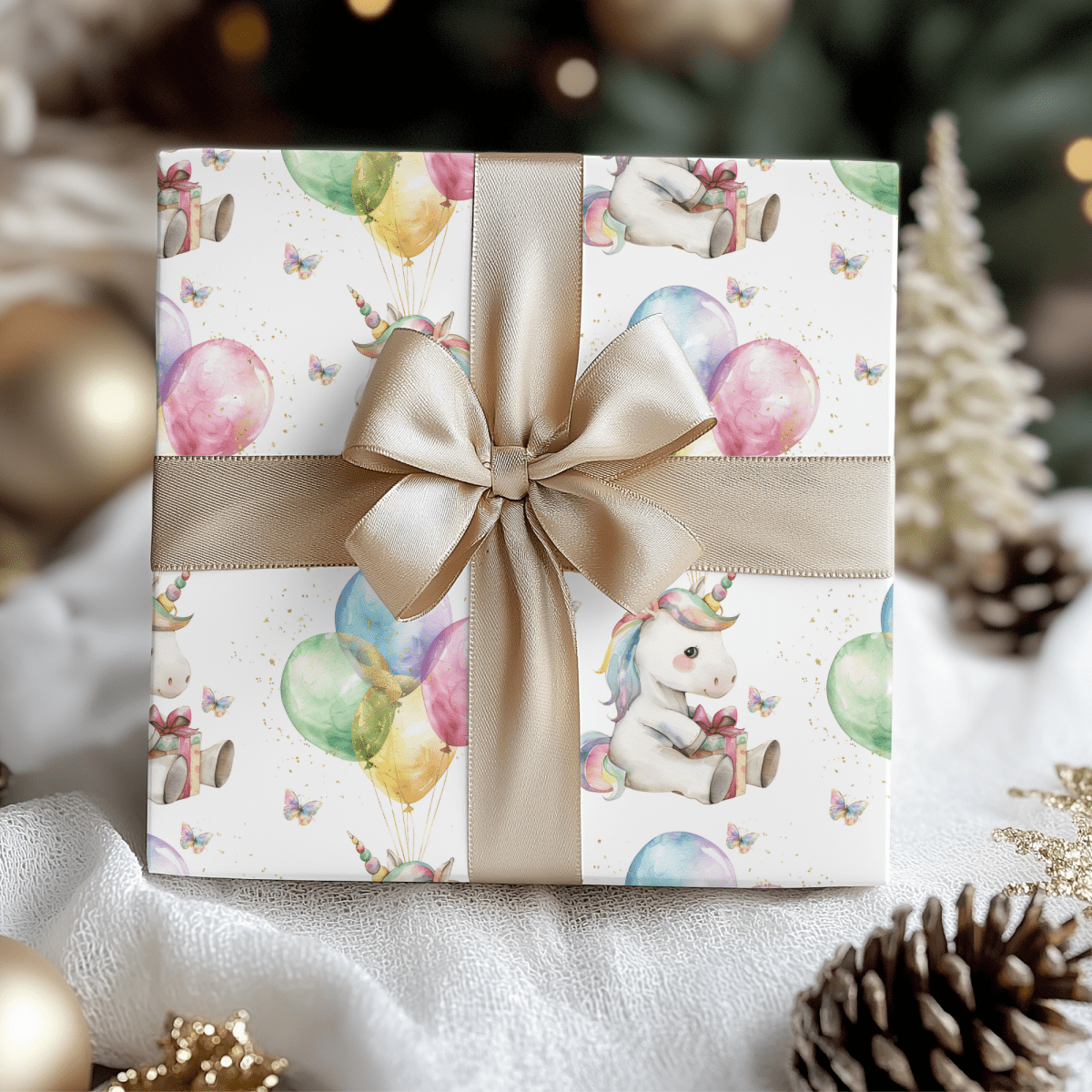 Balloons & Blessings – Birthday Unicorn Wrapping Paper