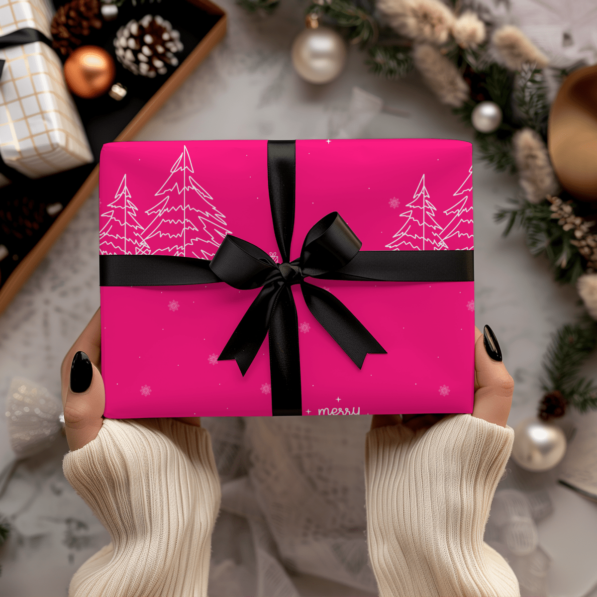 Merry & Bright in Hot Pink – Christmas Wrapping Paper