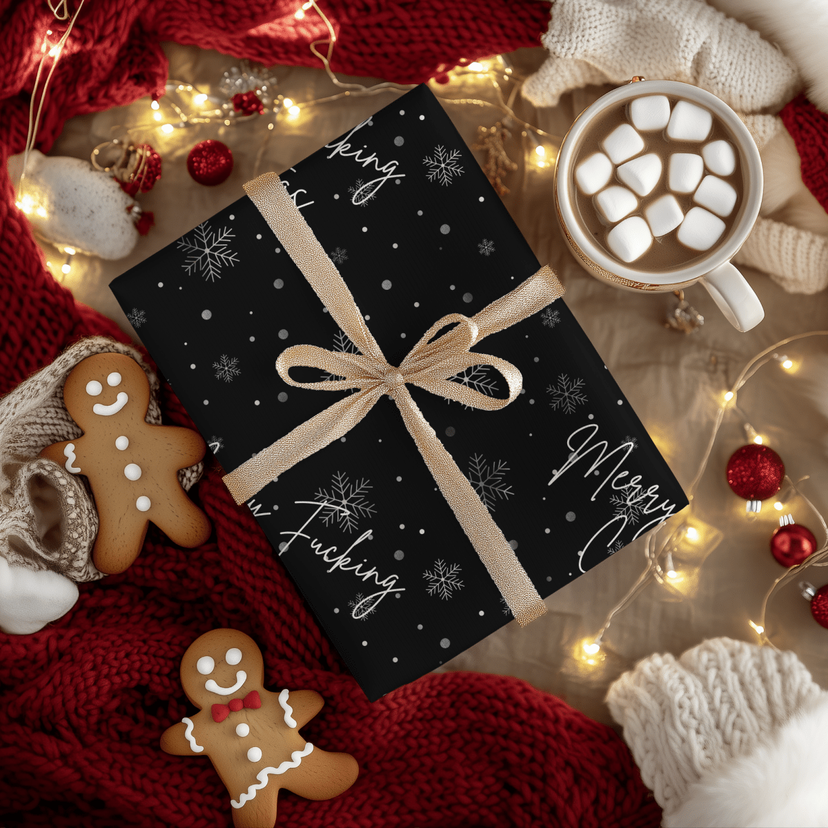 Merry Fucking Christmas – Cheeky Snowflake Wrapping Paper