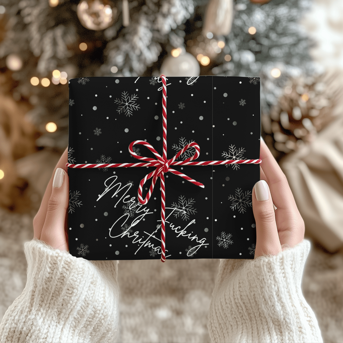 Merry Fucking Christmas – Cheeky Snowflake Wrapping Paper