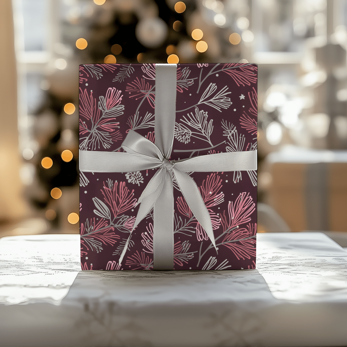 Blush & Boughs – Pink Pine Holiday Wrapping Paper