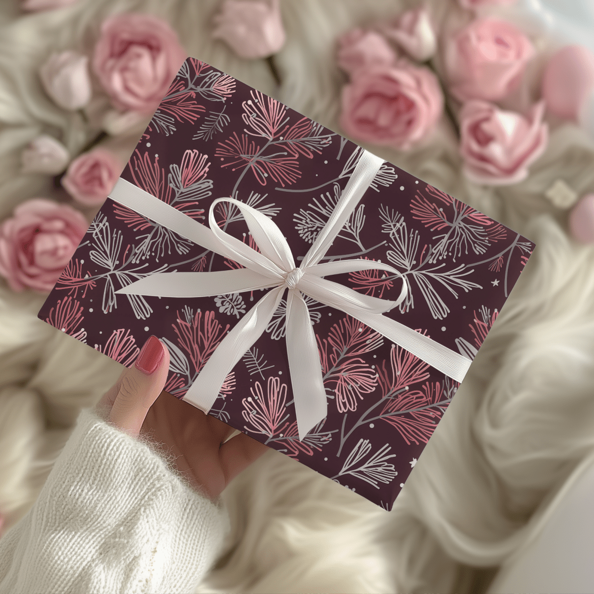 Blush & Boughs – Pink Pine Holiday Wrapping Paper