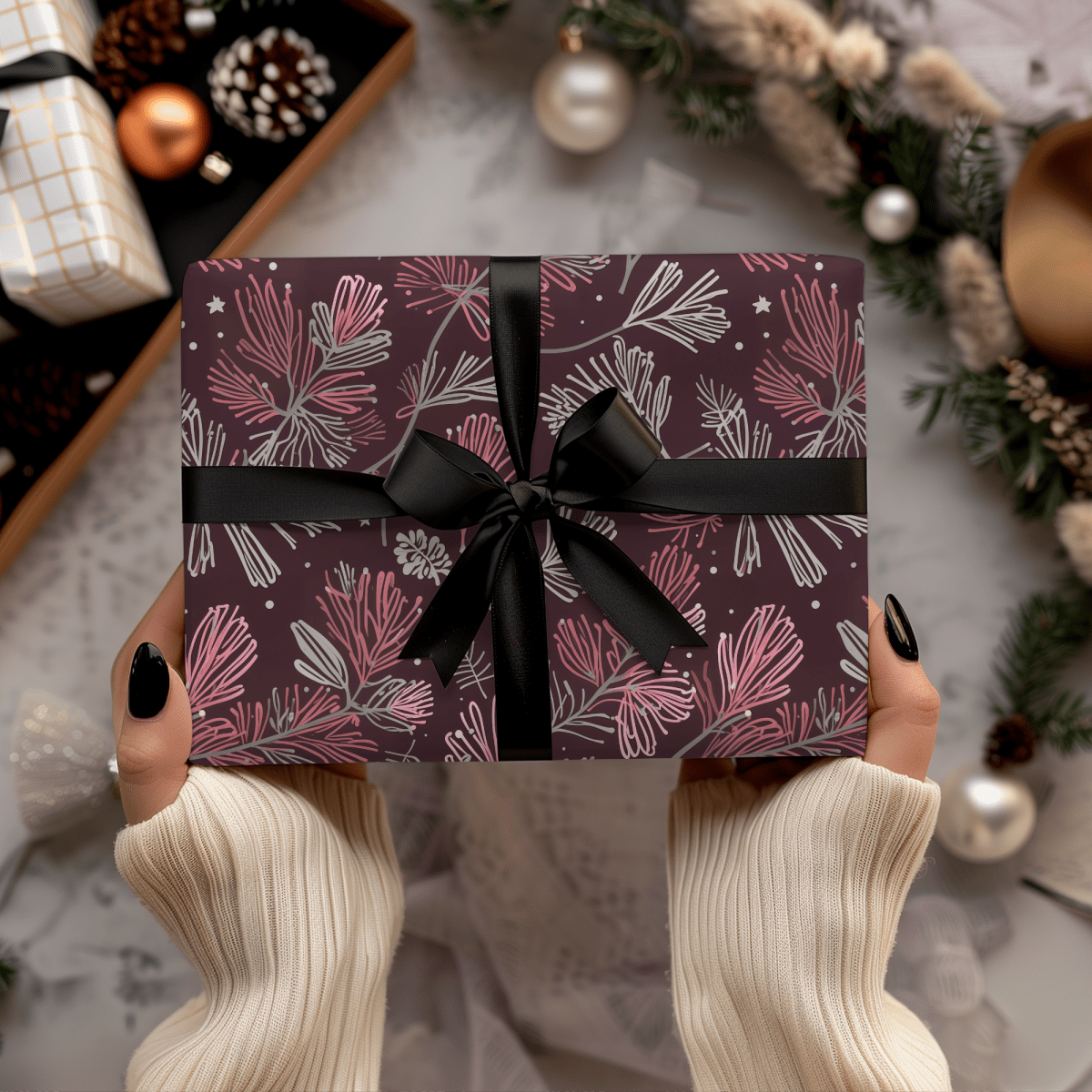 Blush & Boughs – Pink Pine Holiday Wrapping Paper