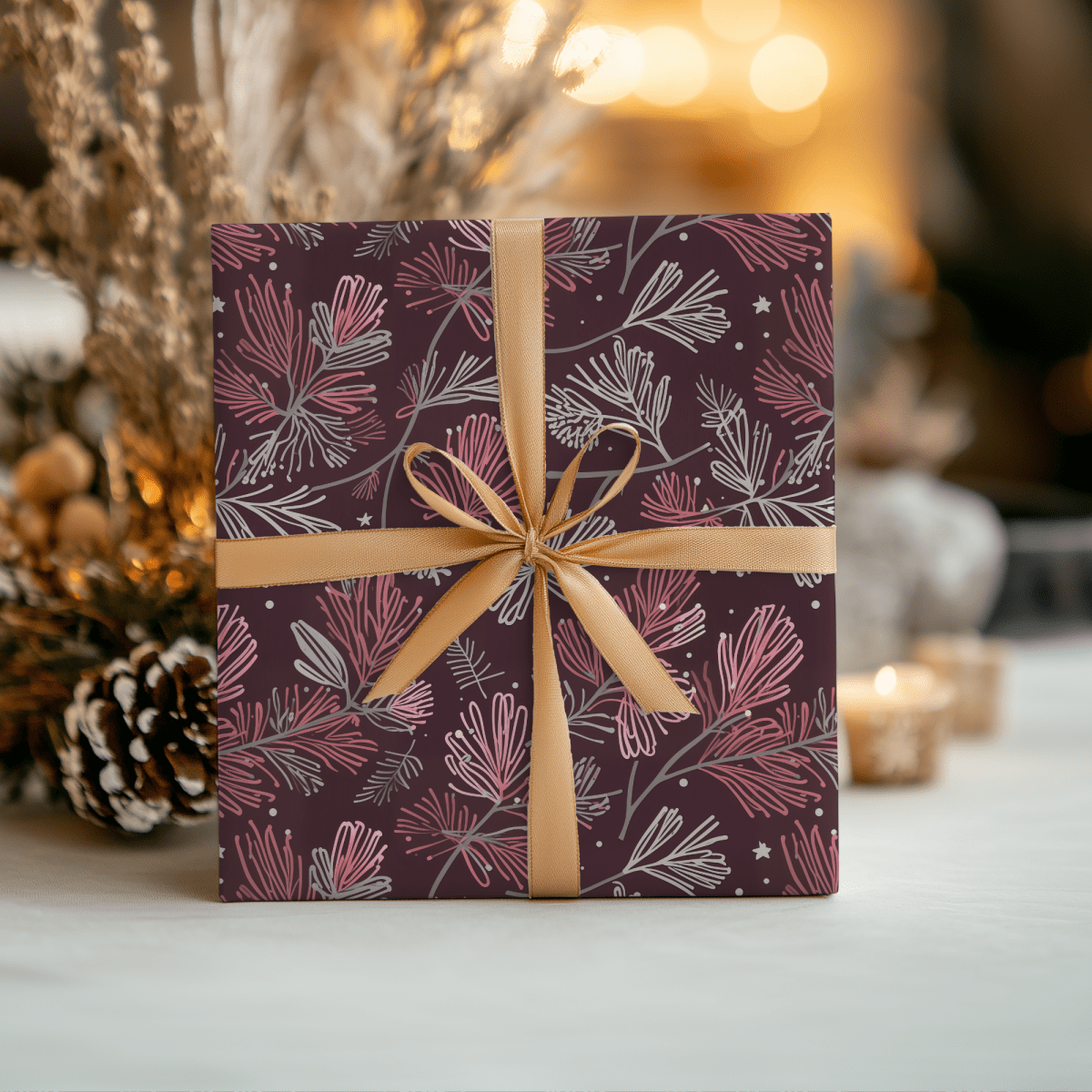 Blush & Boughs – Pink Pine Holiday Wrapping Paper