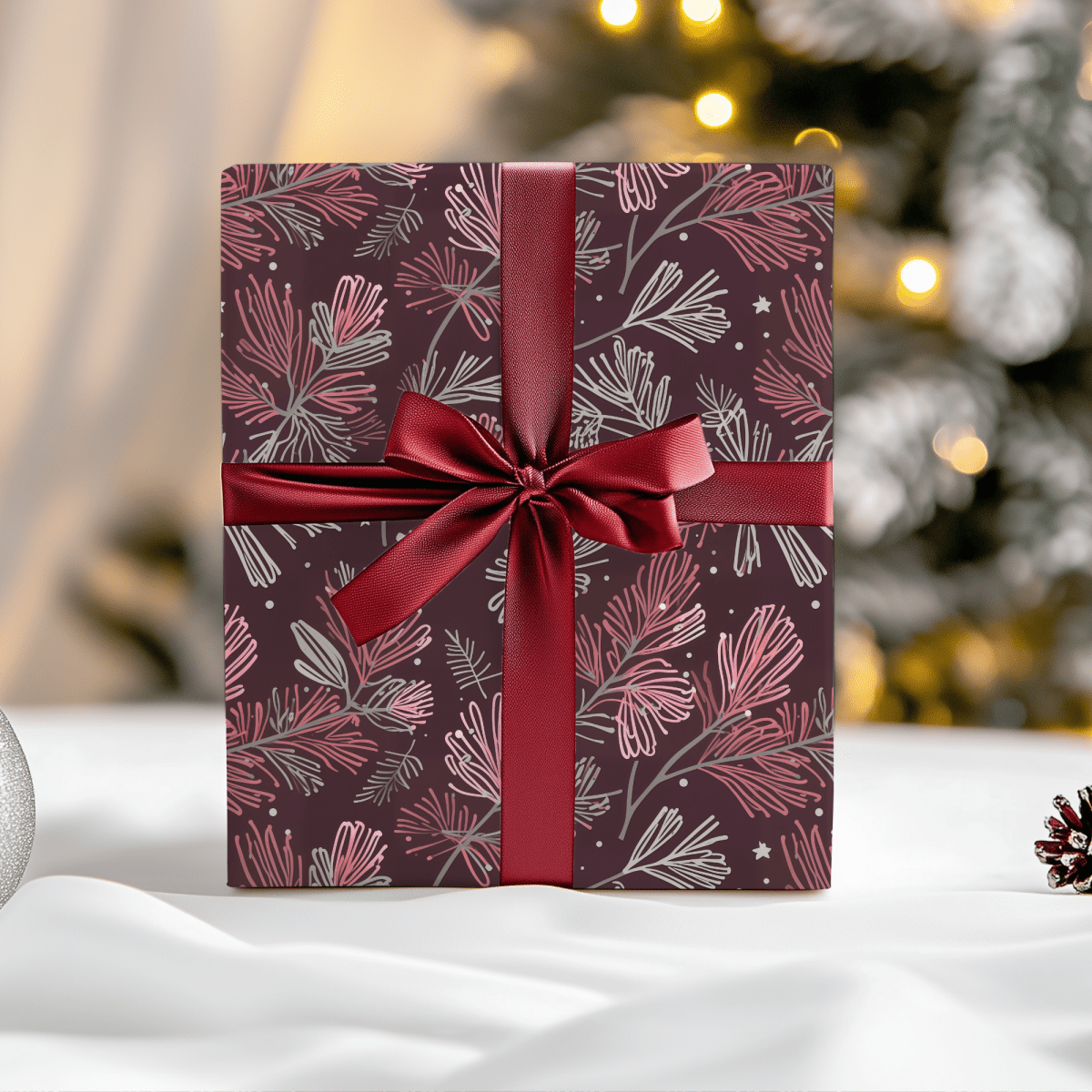 Blush & Boughs – Pink Pine Holiday Wrapping Paper