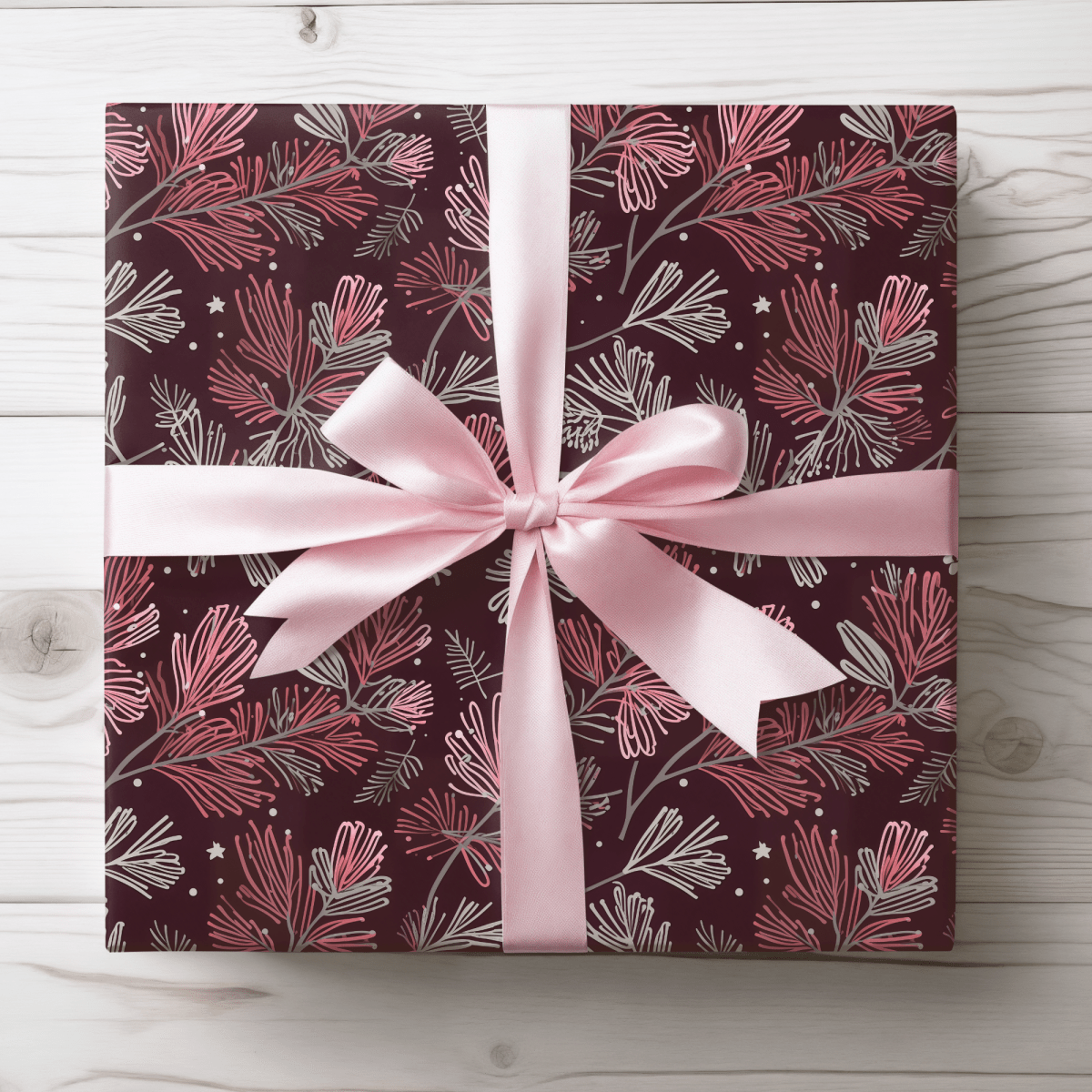 Blush & Boughs – Pink Pine Holiday Wrapping Paper