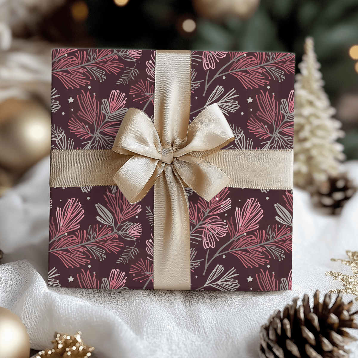 Blush & Boughs – Pink Pine Holiday Wrapping Paper
