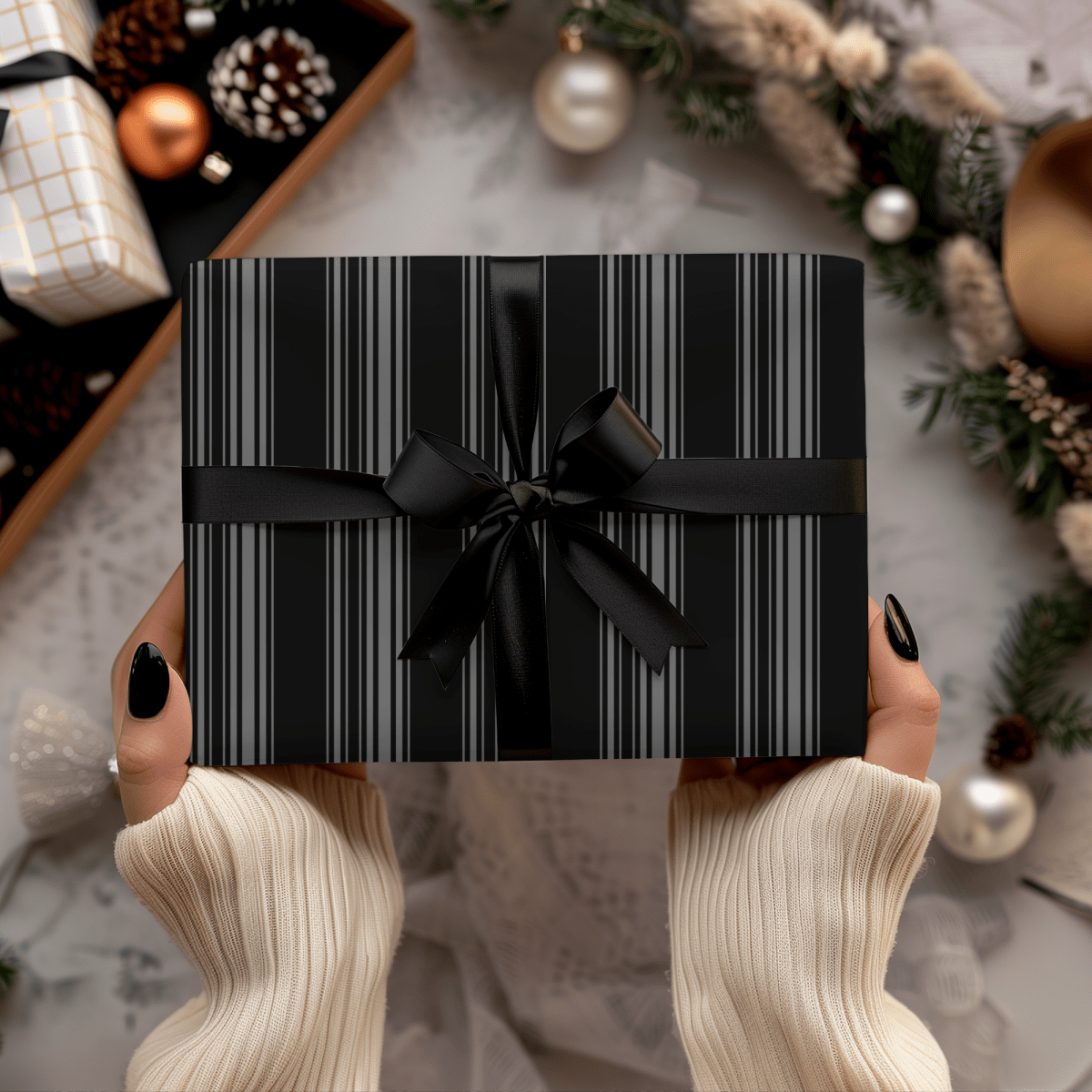 Midnight Pinstripes – Minimal Masculine Wrapping Paper