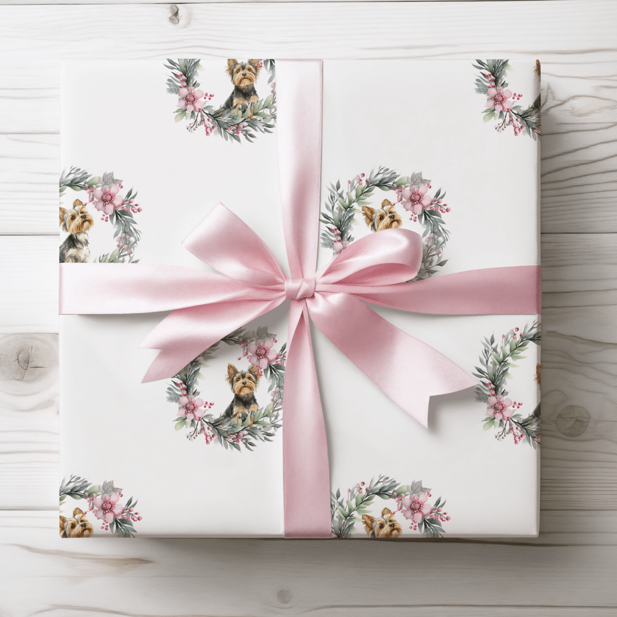 Paw - liday Wreaths & Wags – Yorkie Christmas Wrapping Paper