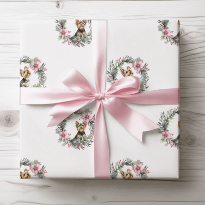 Paw - liday Wreaths & Wags – Yorkie Christmas Wrapping Paper