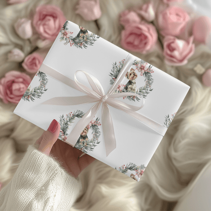 Paw - liday Wreaths & Wags – Yorkie Christmas Wrapping Paper