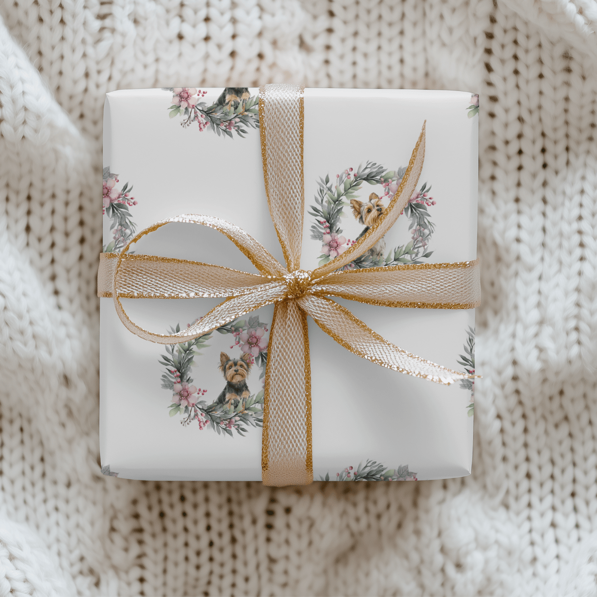Paw - liday Wreaths & Wags – Yorkie Christmas Wrapping Paper