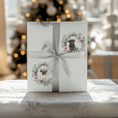 Pugs & Poinsettias – Holiday Pup Wrapping Paper