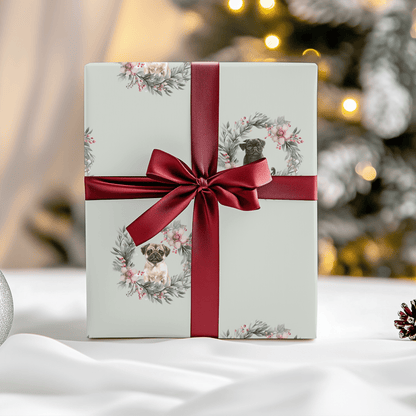 Pugs & Poinsettias – Holiday Pup Wrapping Paper
