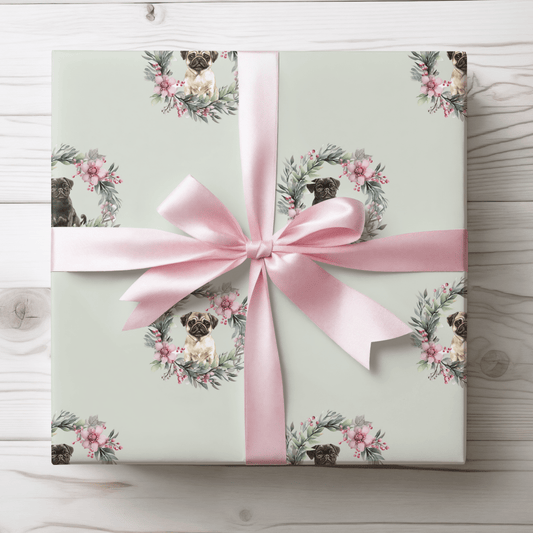 Pugs & Poinsettias – Holiday Pup Wrapping Paper