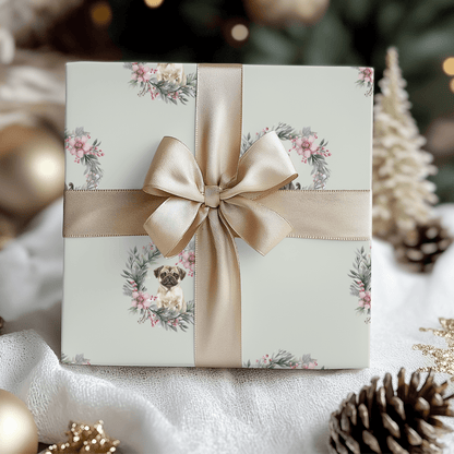 Pugs & Poinsettias – Holiday Pup Wrapping Paper