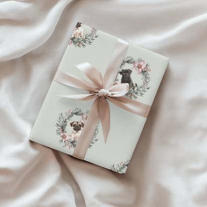 Pugs & Poinsettias – Holiday Pup Wrapping Paper