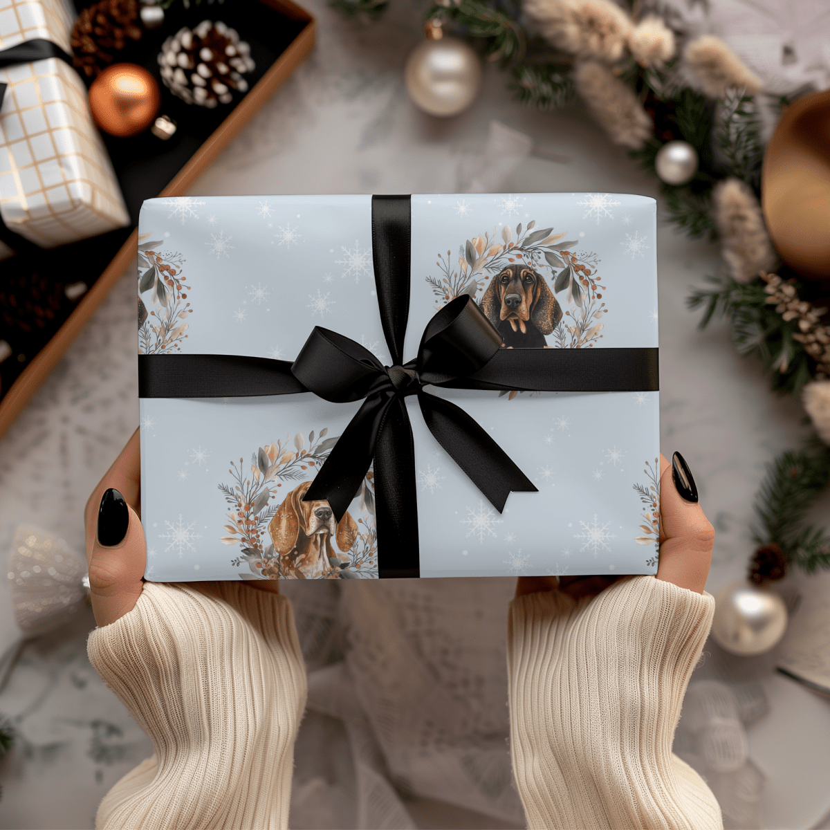 Sniffmas Snowflakes – Bloodhound Christmas Wrapping Paper