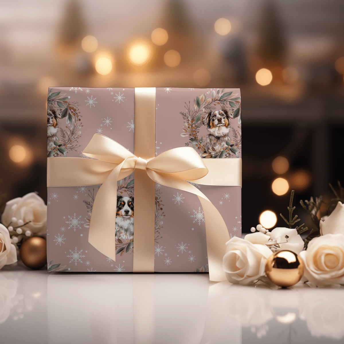 Collie Christmas Charm – Winter Wreath Wrapping Paper