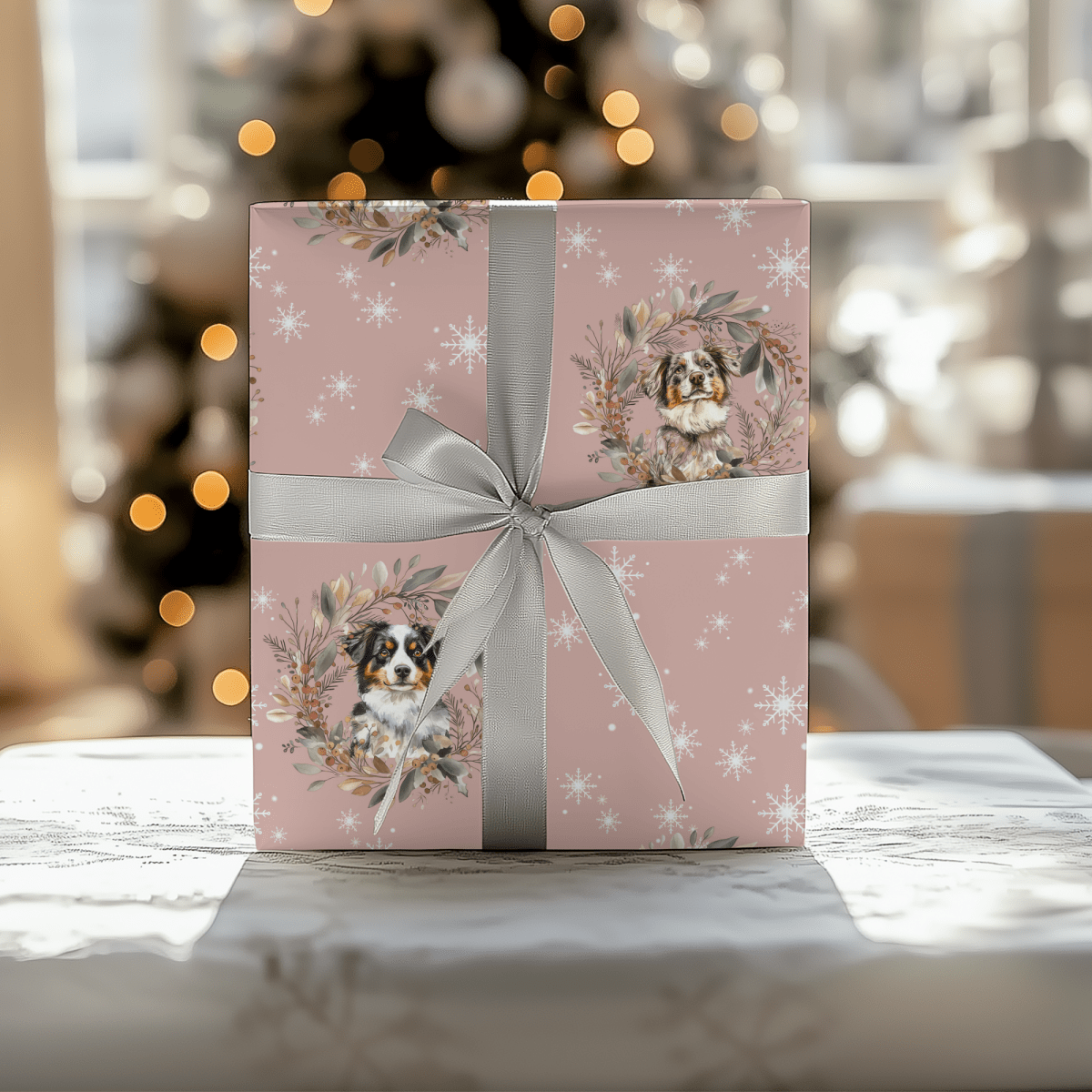 Collie Christmas Charm – Winter Wreath Wrapping Paper