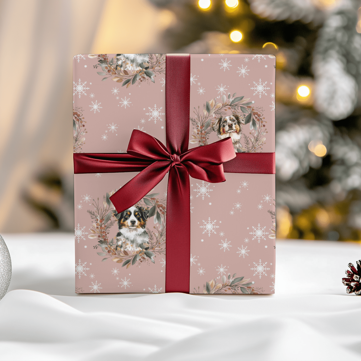 Collie Christmas Charm – Winter Wreath Wrapping Paper