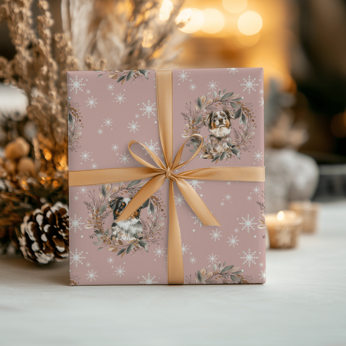 Collie Christmas Charm – Winter Wreath Wrapping Paper