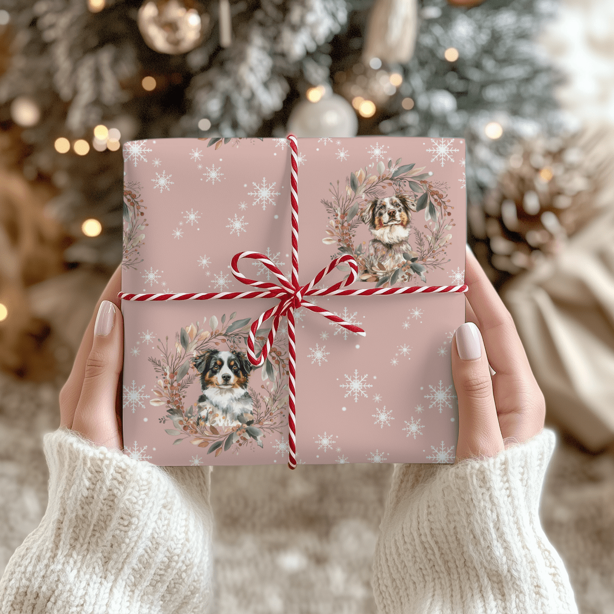 Collie Christmas Charm – Winter Wreath Wrapping Paper