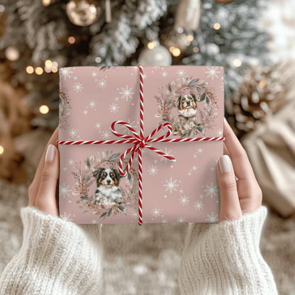 Collie Christmas Charm – Winter Wreath Wrapping Paper