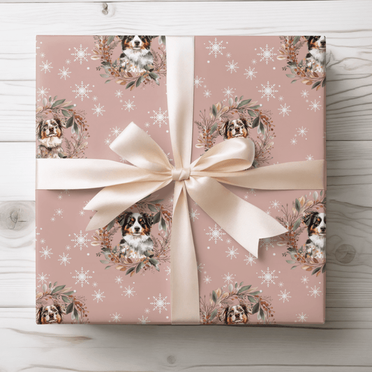 Collie Christmas Charm – Winter Wreath Wrapping Paper