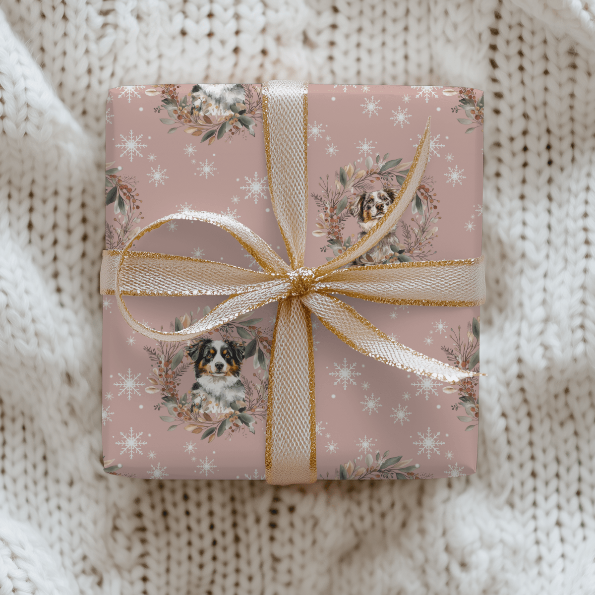 Collie Christmas Charm – Winter Wreath Wrapping Paper
