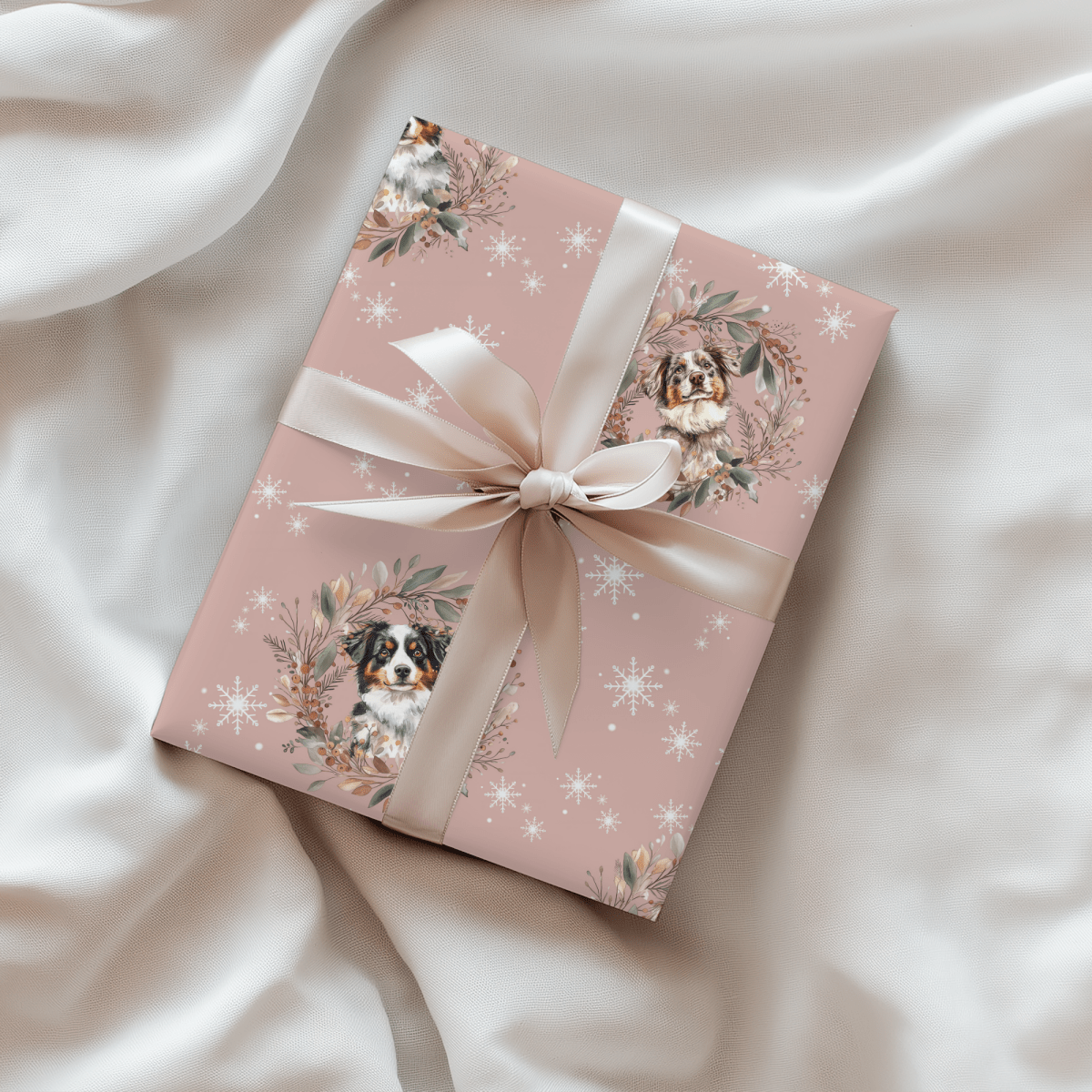 Collie Christmas Charm – Winter Wreath Wrapping Paper